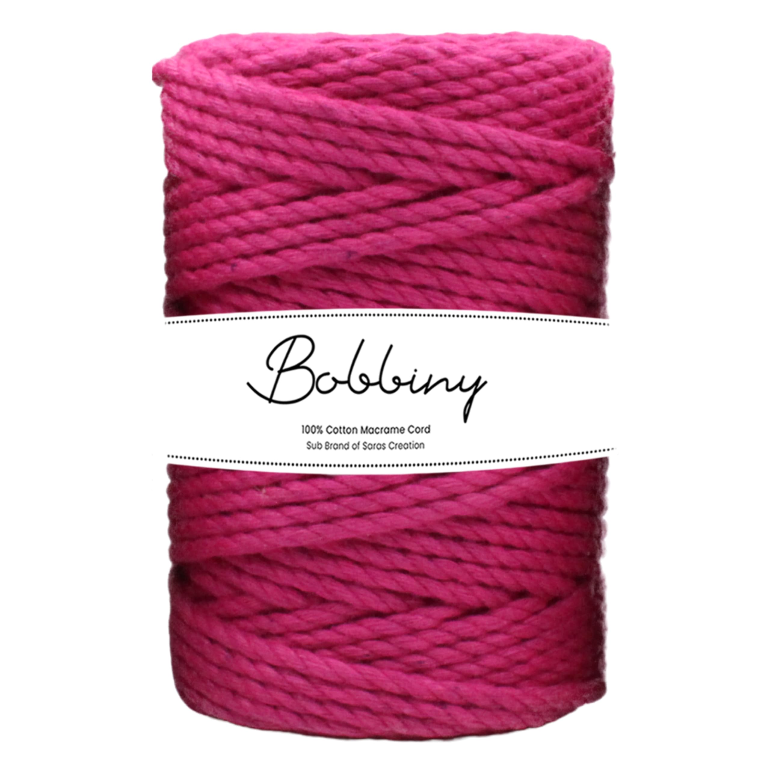 Bobbiny | 3 Ply Twisted Macrame Cotton Cord Dori (Roll Packaging) Thread for Macrame DIY and Other Projects | Pink | 3mm,100 Meter