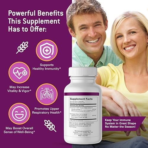 Miniatura 2 de Pollimmune 500mg Beta 1,3/1,6 Glucano (levadura de panadero) y extracto de polen de flores Fórmula antioxidante, suplemento natural de apoyo del