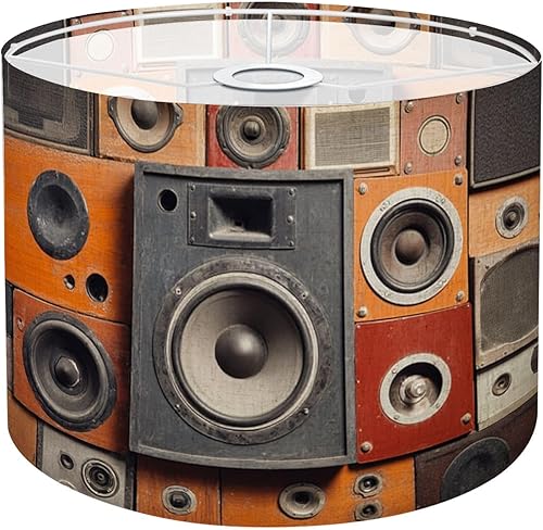 Pantalla de lámpara, estilo retro vintage, altavoces de sonido musical, pantallas de tambor para lámparas de pie, lámpara colgante, lámparas de