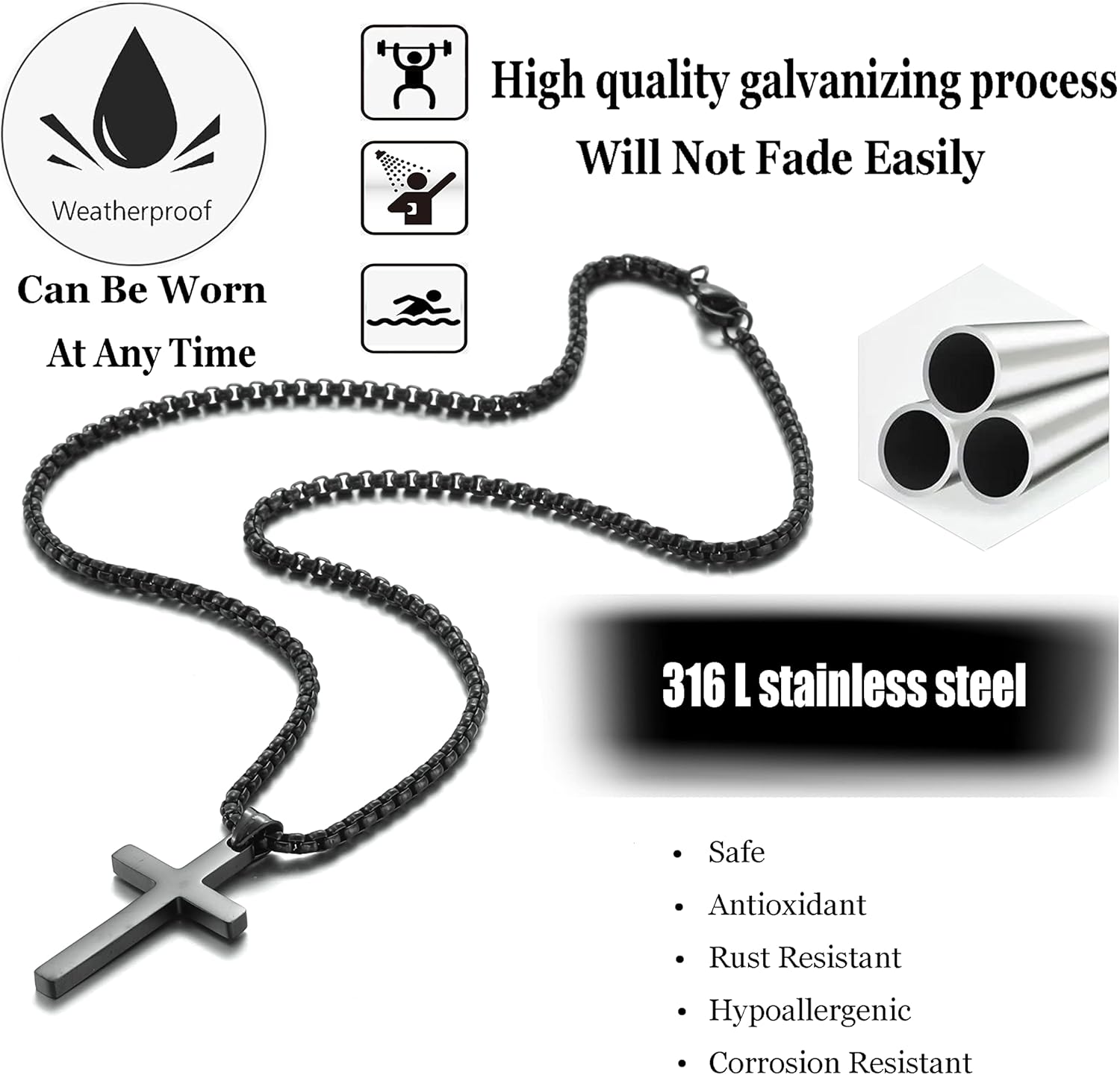 Stainless Steel Cross Necklace for Men Silver Cross Necklace for boy Small Cross Pendant Necklace Simple Jewelry Cross Chain Gifts for Men - Image 6