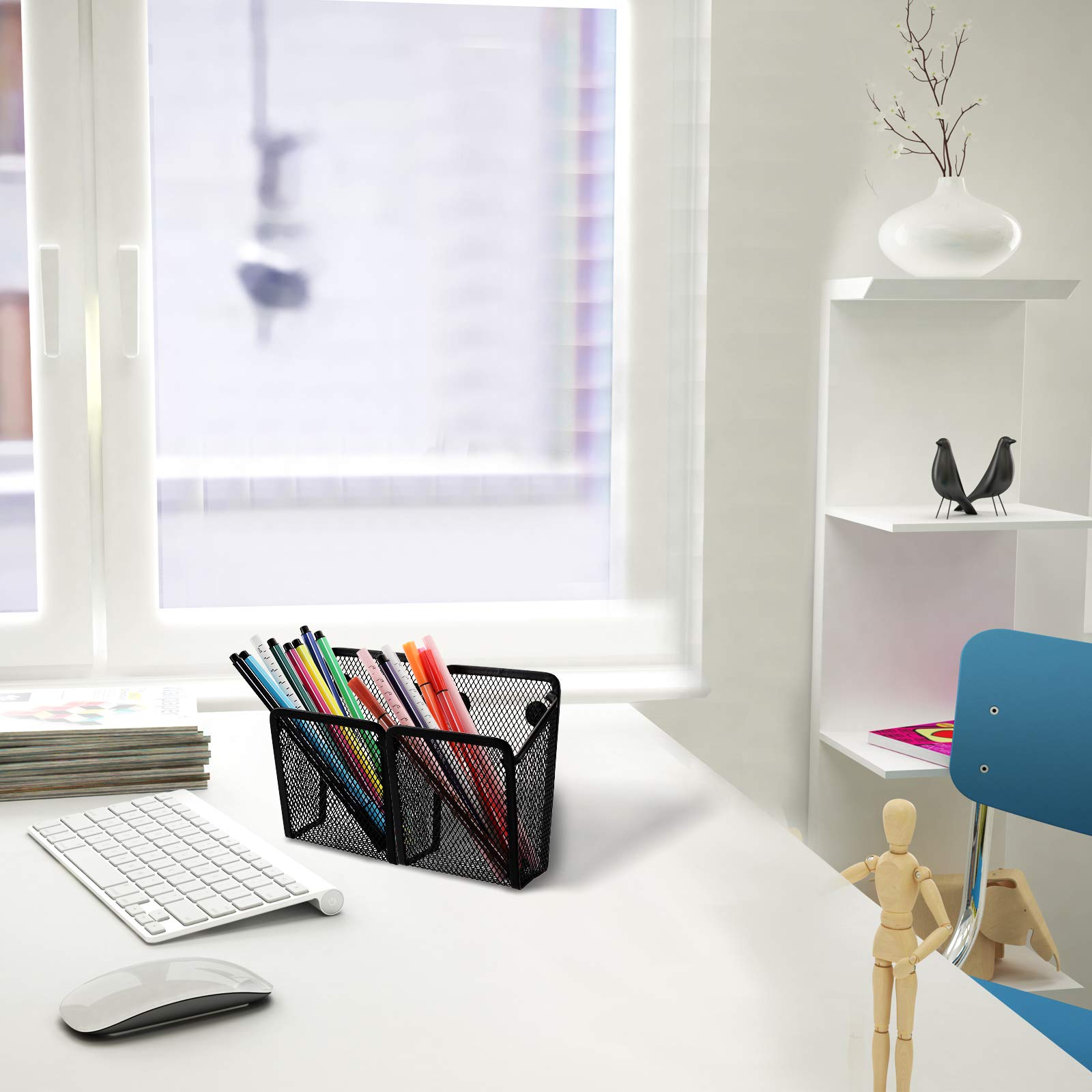 Snapklik.com : 4 Pack Magnetic Pen Pencil Holder, Black Mesh Metal ...