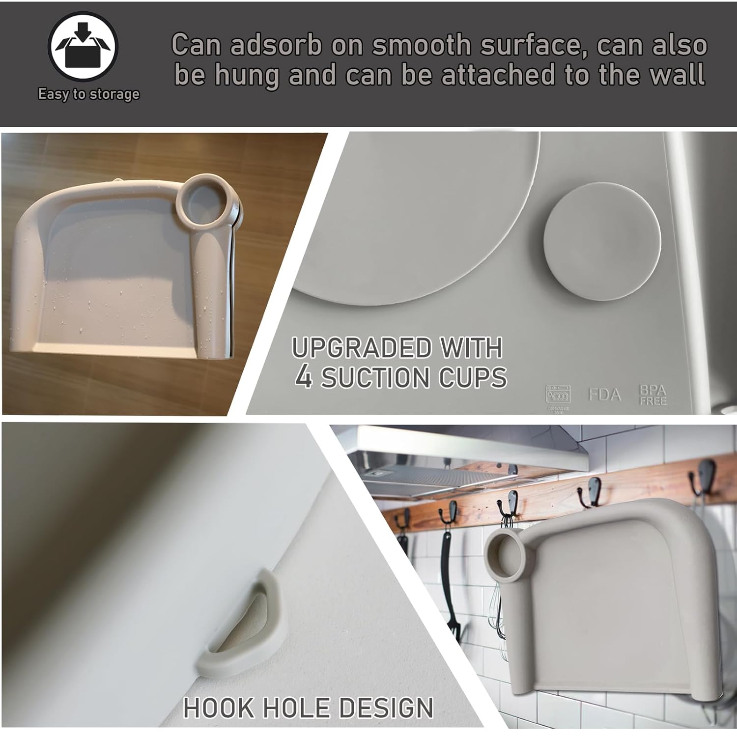 Baby Dining Tray Compatible with Inglesina Fast Table Chair Silicone Baby Feeding Tray for Clip-On Fast Table Chair Dishwasher Safe BPA Free Silicone Removable Dining Tray Accessory -Gray - Image 4