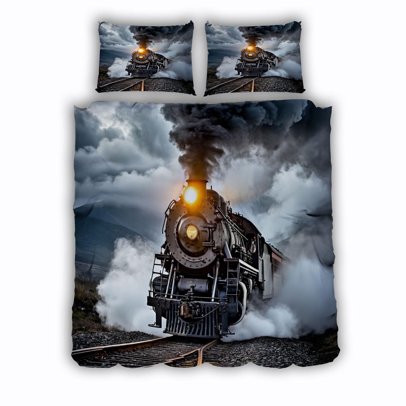 Housse de couette train à vapeur rétro 220x240cm en microfibre avec 2 taies