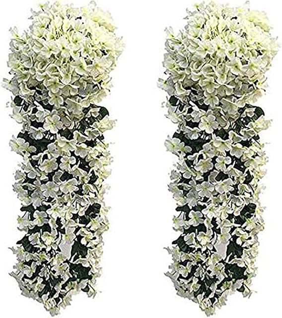 JustYit Pack of 2 Artificial Ivy Simulation Violet Flower 700mm Hanging Garland Vine Flower Office Decoration Home Decoration Party Decoration Wedding Decoration-White