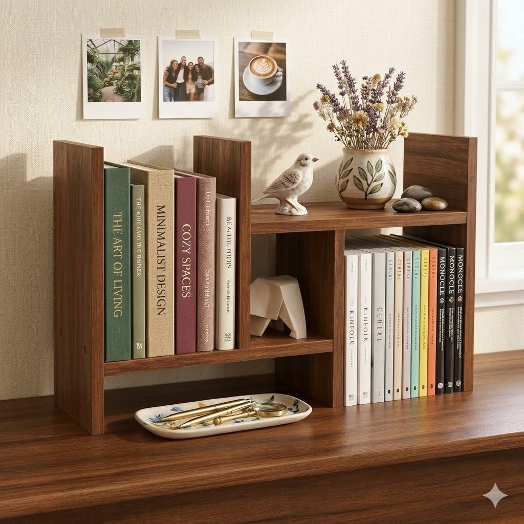 Engineered Wood Wooden Book Shelf for Home & Office Table - Multipurpose Desktop Bookshelf Organizer for Study Room, Living Room & Workspace Modern Wooden Storage Rack-image-28