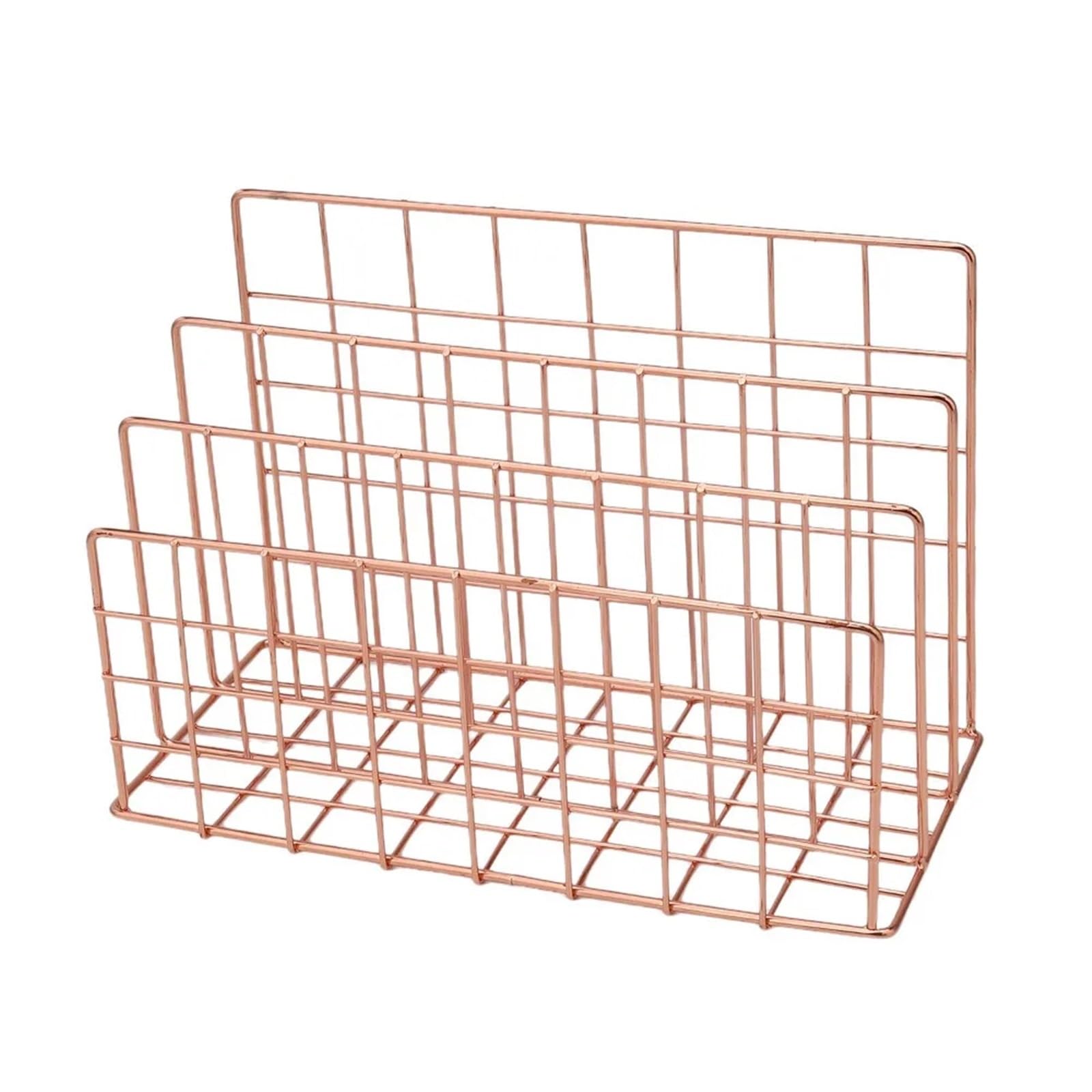 LOVSSU Newspaper Rack Multicolor Iron Bookshelf 3 Compartments Multi-porpose Magazine Organiser Shelf Art Hollow Book Rack Desktop Ornament(Rose Gold-L)