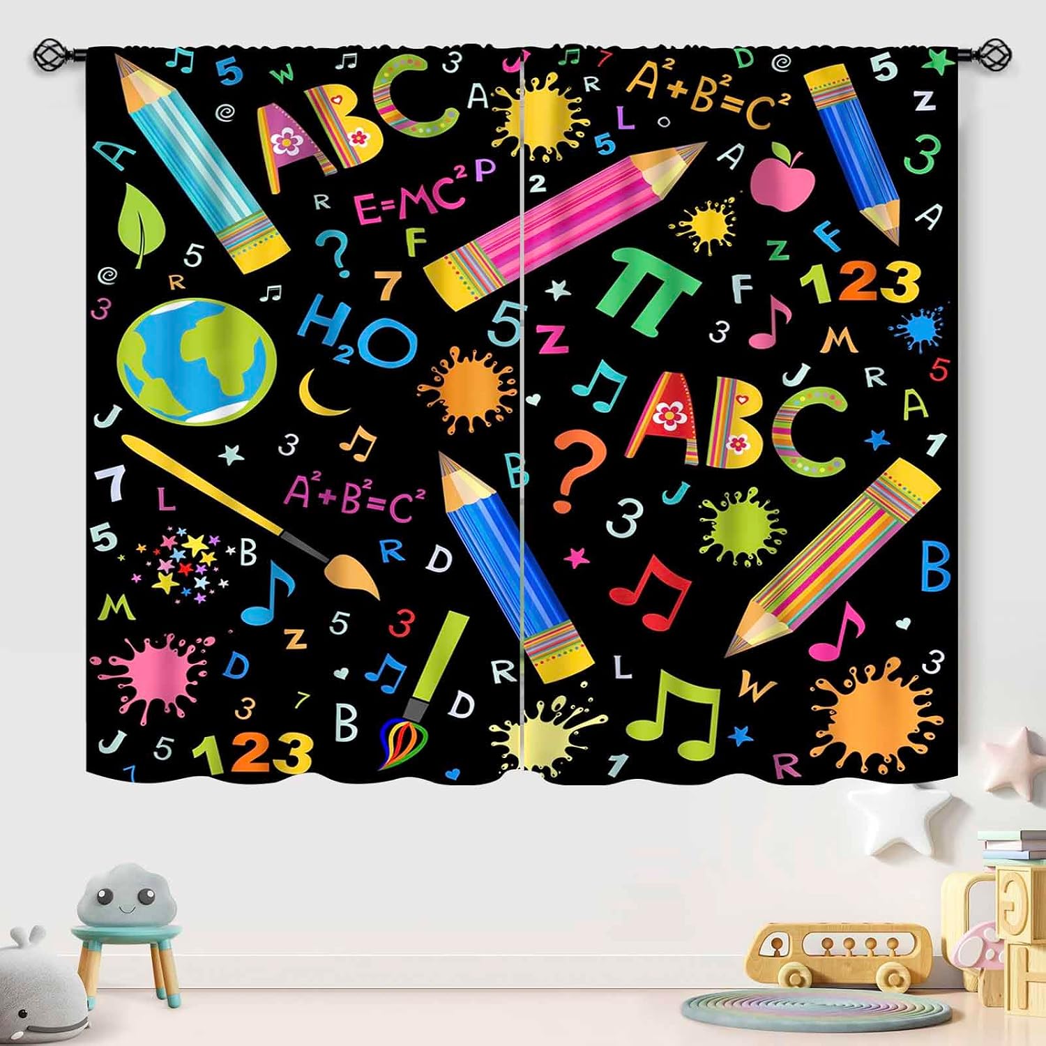 Kids Alphabet ABC Classroom Curtains,Cartoon Educational Learning Cute Colorful Back to School Window Treatments Drapery Nursery Boys Girls Bedroom Decor 2 Panels,52X84 Inch