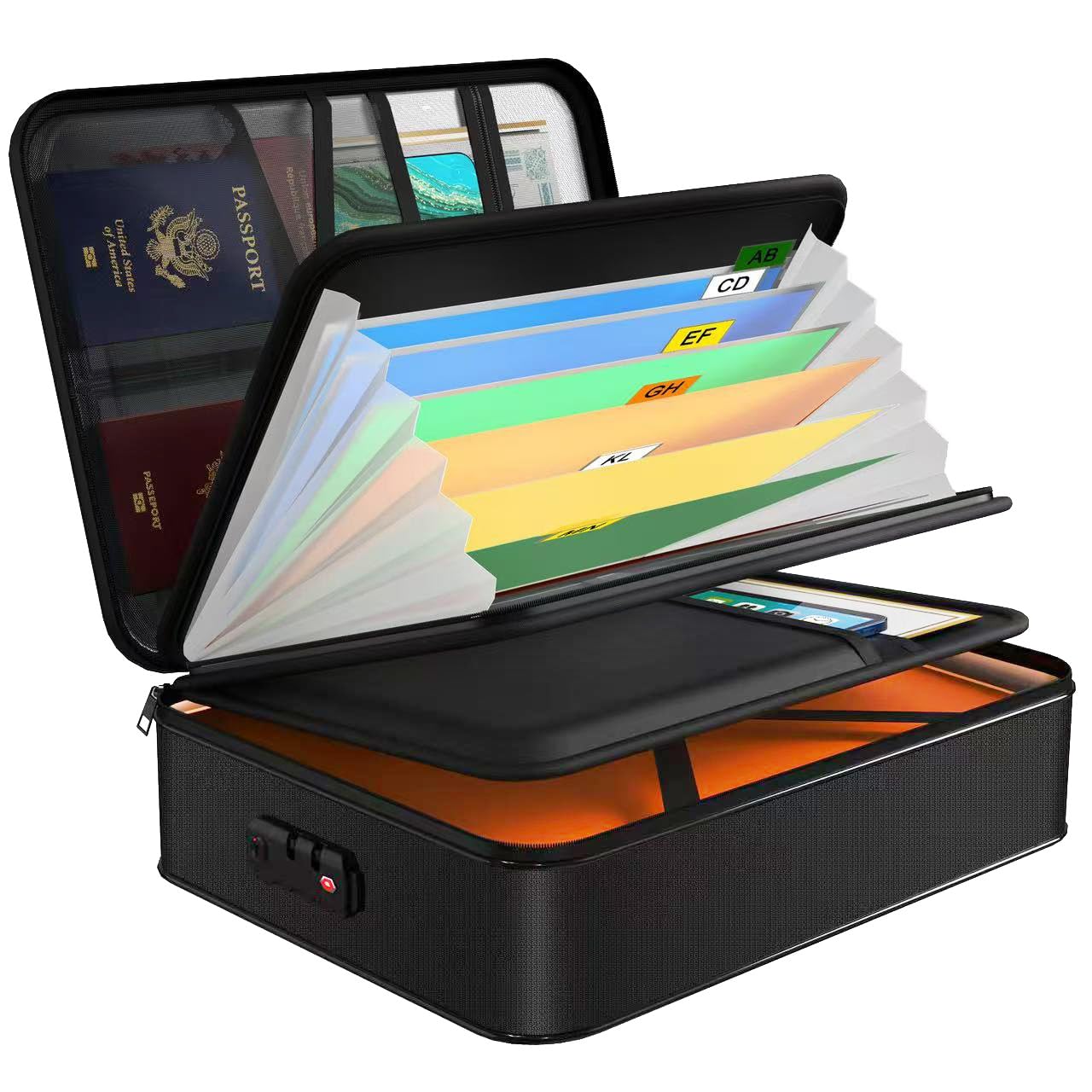 Noiposi Black Fireproof Document Box With 5200℉ Heated Insulated, Waterproof And Fireproof Document Storage With Lock,Home Safe Storage Document Organiser Case For A4 Important Documents,File And Deed