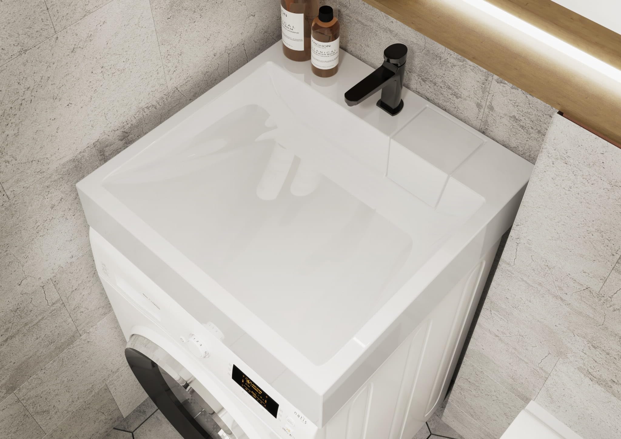 Lavabo de lavandería montado en la pared de piedra fundida