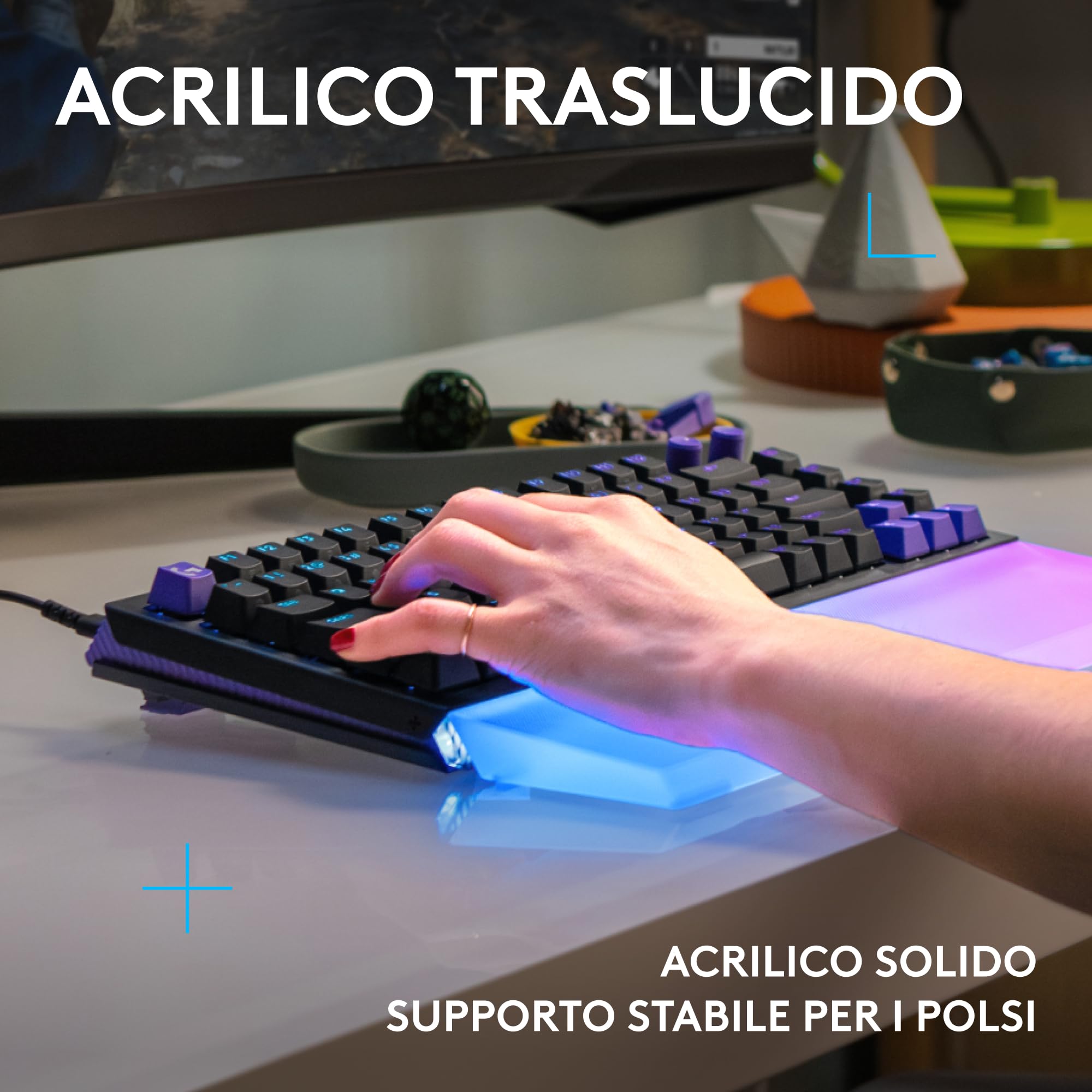 Logitech G G512 X PALM REST 98, poggiapolsi in acrilico | Amplifica la barra luminosa LIGHTSYNC RGB, incisione al laser, supporto premium per tastiera gaming G512 X 98 - Trasparente