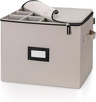 China Storage Containers, Sturdy Quilted Wine Glass Storage, Plate Organizer with Carry Handles, Moving Boxes for Dishes, Cups, Mugs and Stemware (Champagne Flute, Hard Shell Cream)