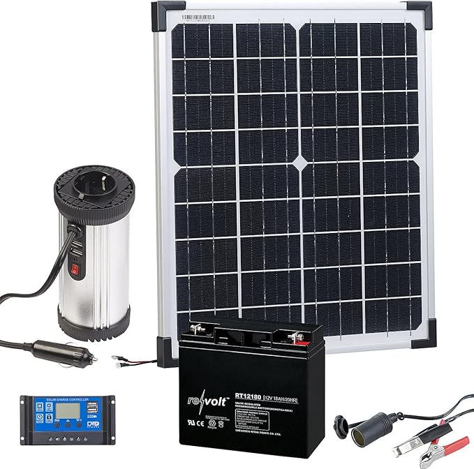 Solarpanel Mit Akku Laderegler Und 230 V Wandler revolt Solar Set: Solarpanel (20 W) mit Akku, Laderegler und 230-V