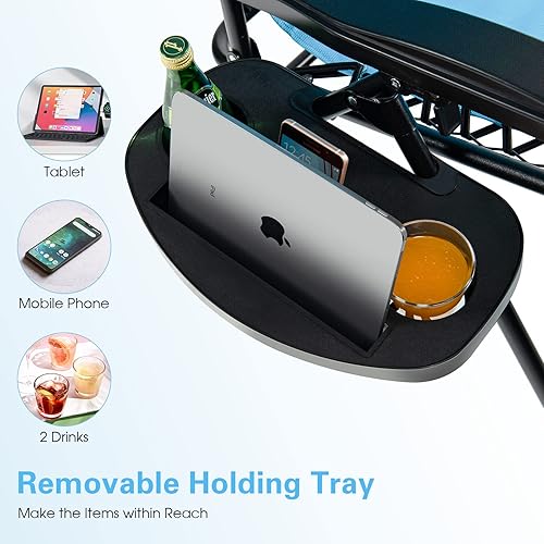 Miniatura 5 de Goplus Silla de gravedad cero silla reclinable plegable ajustable con almohada y soporte para tazas sillón reclinable de césped para patio al aire