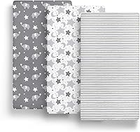 Vista 5 de The Peanutshell Juego de sábanas bajeras para cuna, corralito, paquete de sábanas de juego, corralito, estrellas de elefante