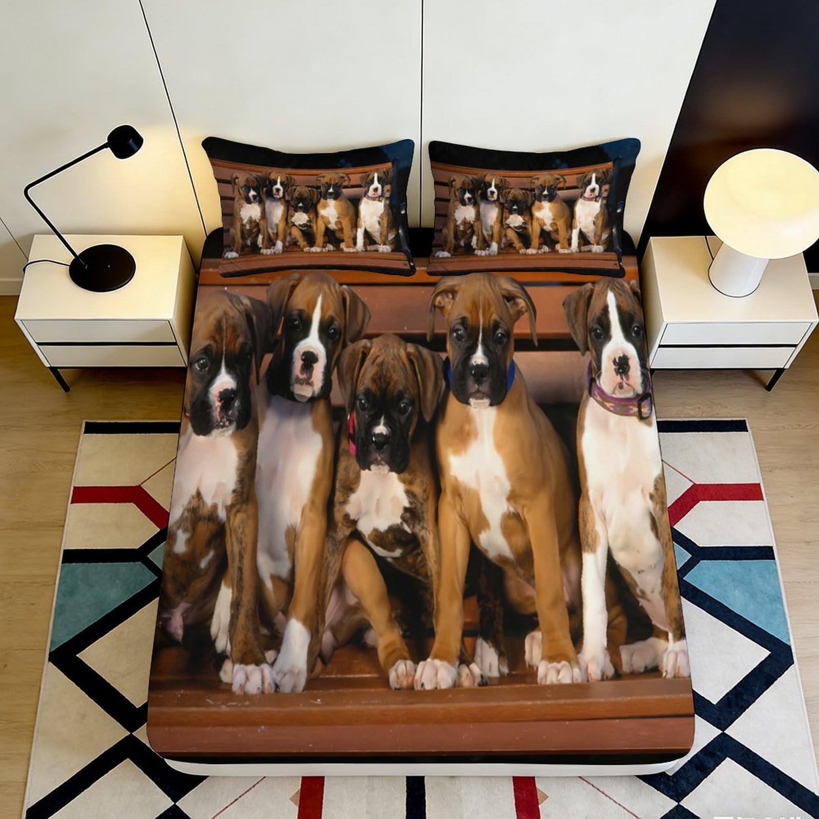 3D Printed Boxer Dogs Fitted Sheet Microfiber Soft Mattress Cover Brown Dog Bed Sheet for Bedroom Decor Easy Care 90x200x25cm