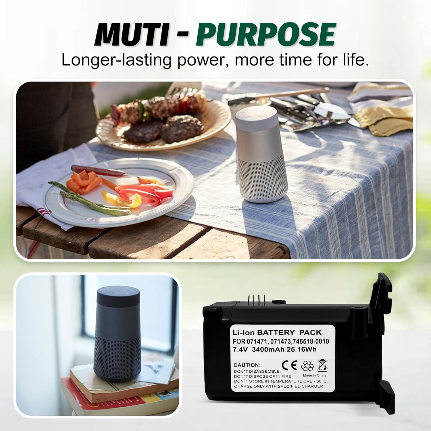 Replacement for Bose Battery 071471, 071473, 745518-0010,etc. Compatible with Bose Soundlink Revolve Portable Bluetooth Speaker 739523-1110, 739523-1310, etc.