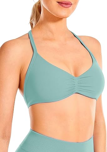 Strappy Sports Bras for Women Workout Padded Wireless Halter Gym Yoga Womens Sports Bras with Removable Cups