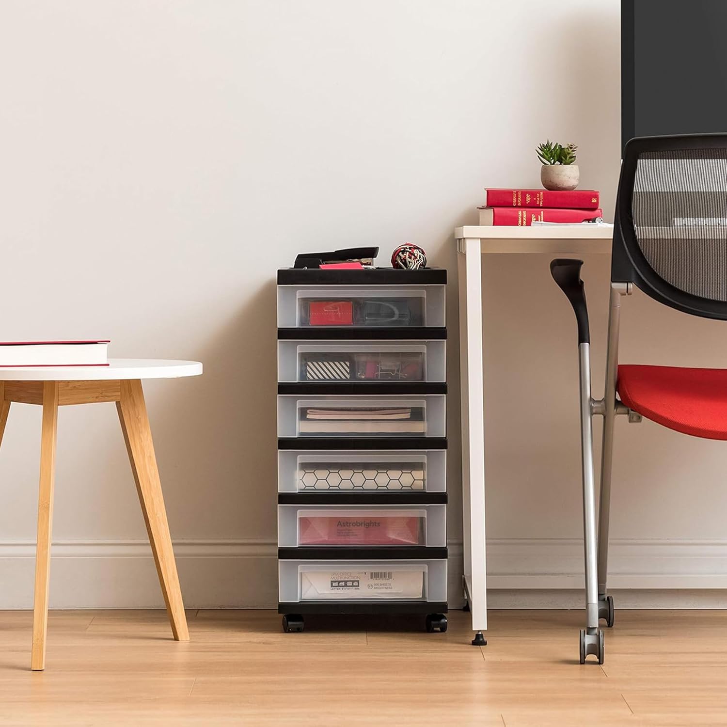 IRIS USA 2 Pack 6-Drawer Plastic Storage Rolling Organizer Cart with Caster Wheels for Laundry Room, Bathroom, or Closet Dresser Storage, Black/Clear