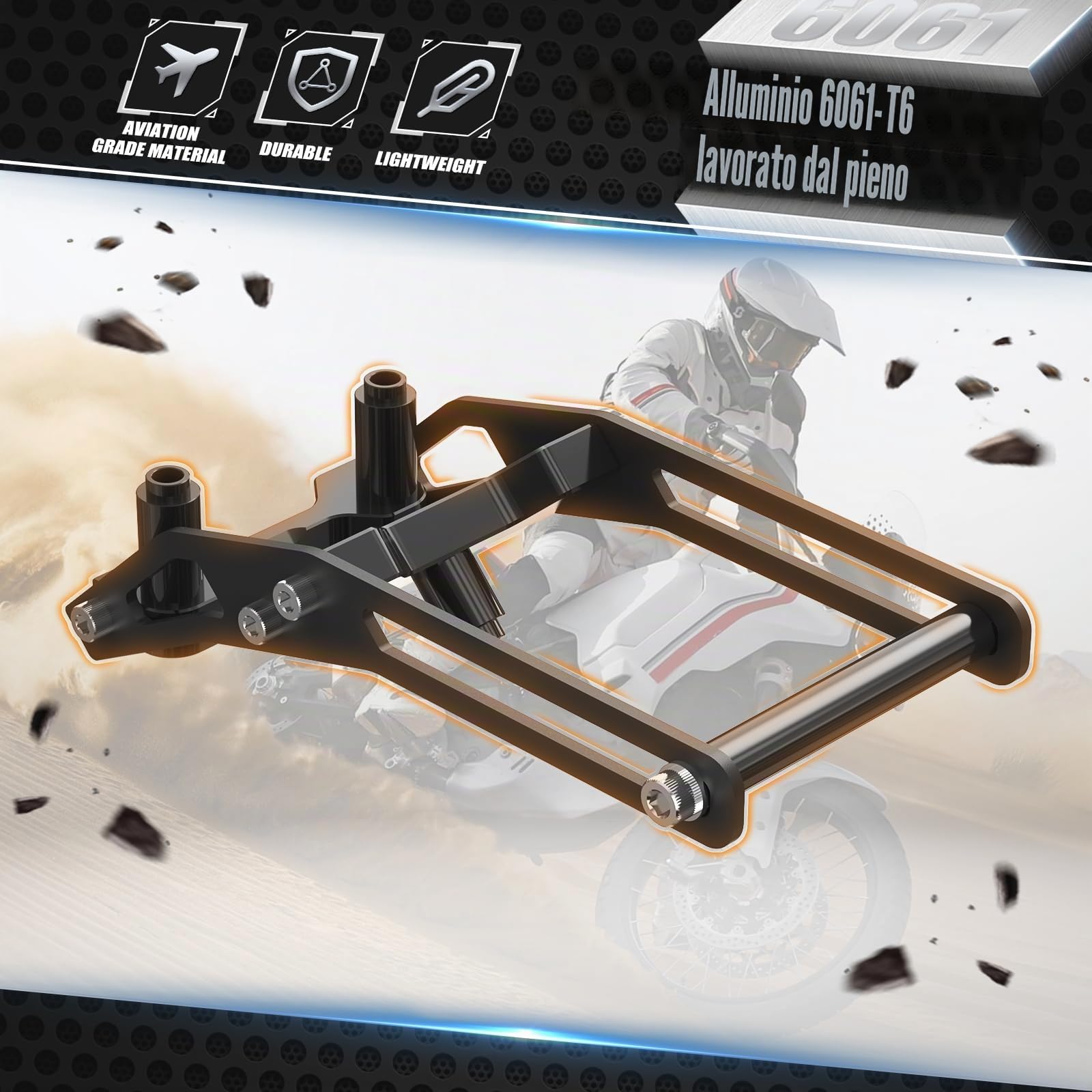 NICECNC Supporto GPS per telefono Compatible with Ducati DesertX 2024, DesertX Rally, lavorato a CNC, superficie anodizzata, 40 mm di corsa verticale regolabile