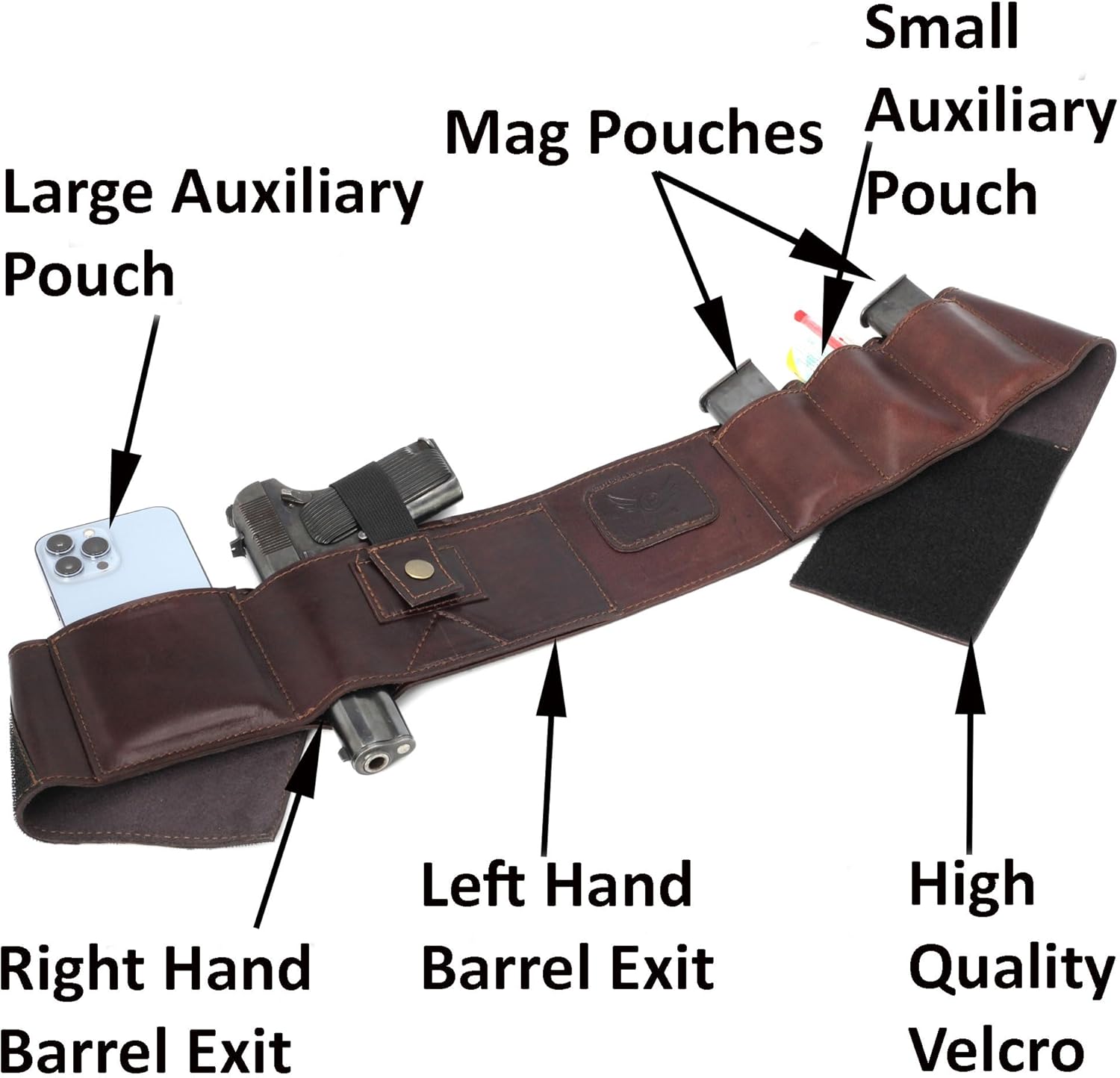 Steady Band Gut Guardian Holster - Cowhide Leather Comfortable Carry, Athletic Design, Ambidextrous, Water-Resistant, Compatible with Small to Large – Unisex