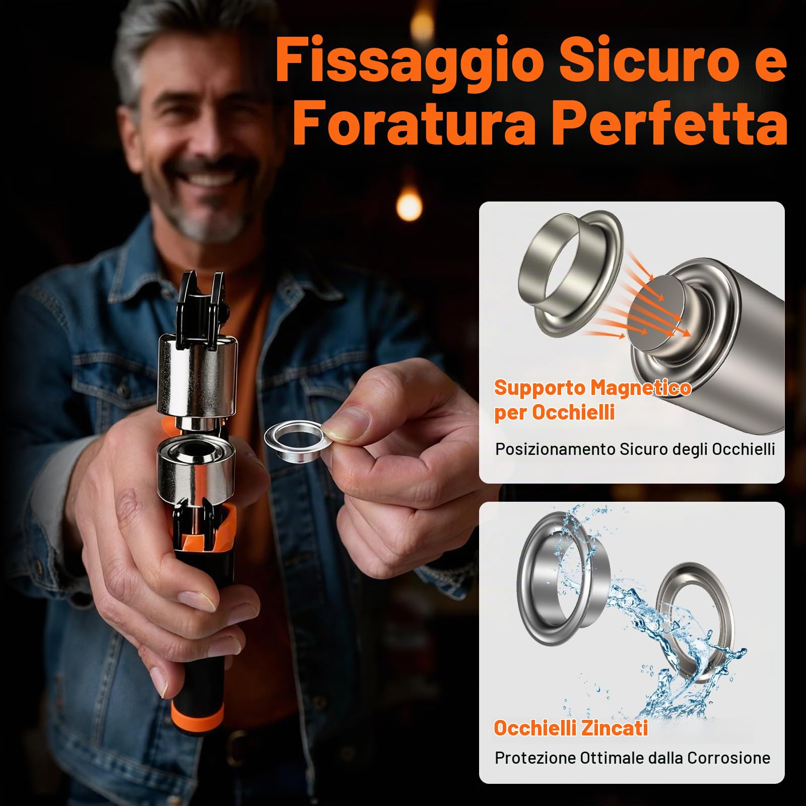 Occhielli per Teloni Professionali,Preciva Occhiellatrice con 300 Pezzi Occhiello (Ø interno 12mm), per Teloni Multifunzione per Pelle Telone Cartone PVC Tessuto e tende da sole etc.