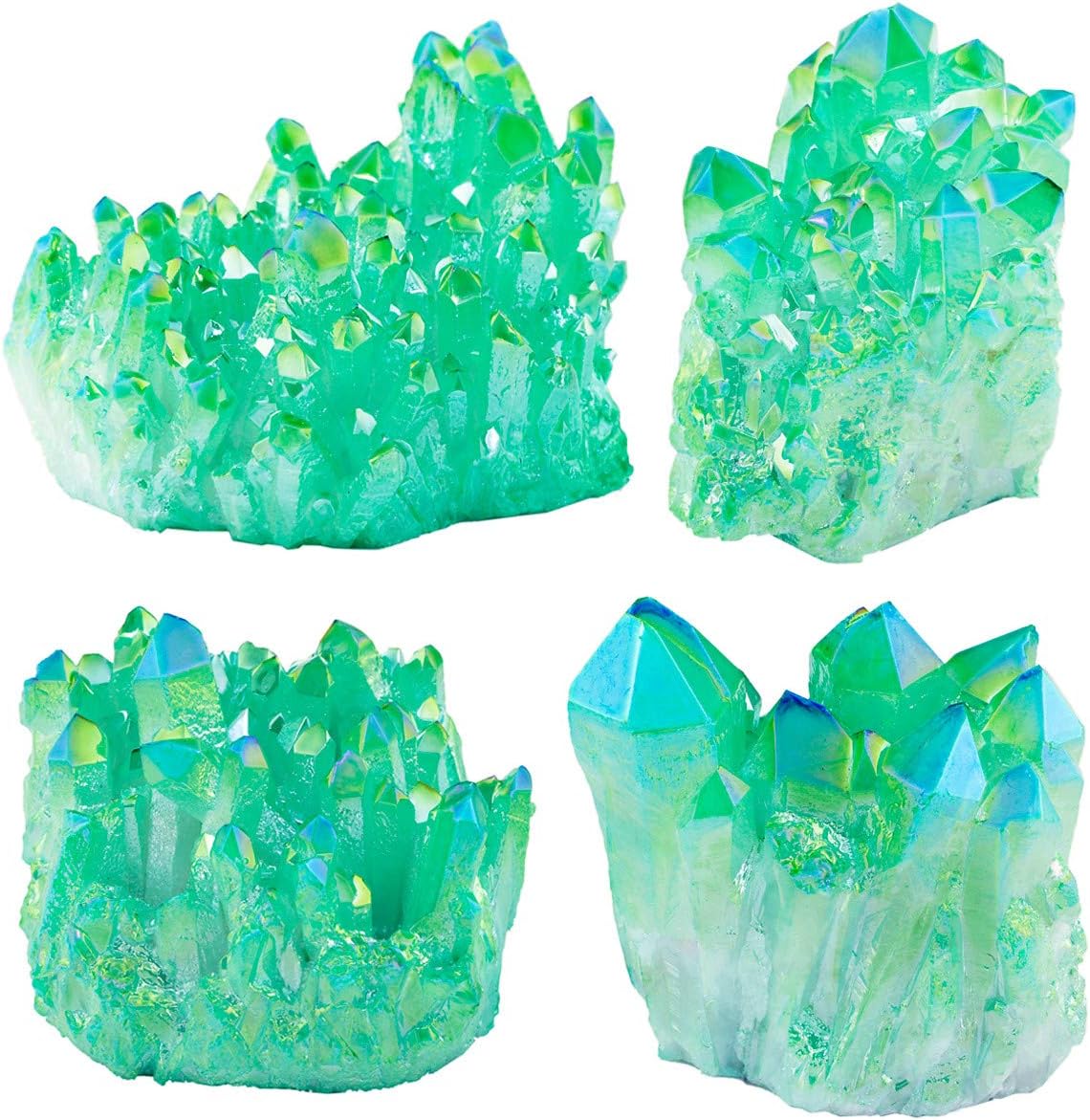 Nupuyai Titanium Coated Rock Quartz Crystal Cluster Drusy Geode for Healing Reiki Energy Irregular Rough Gemstone for Home Decor Green - Image 4