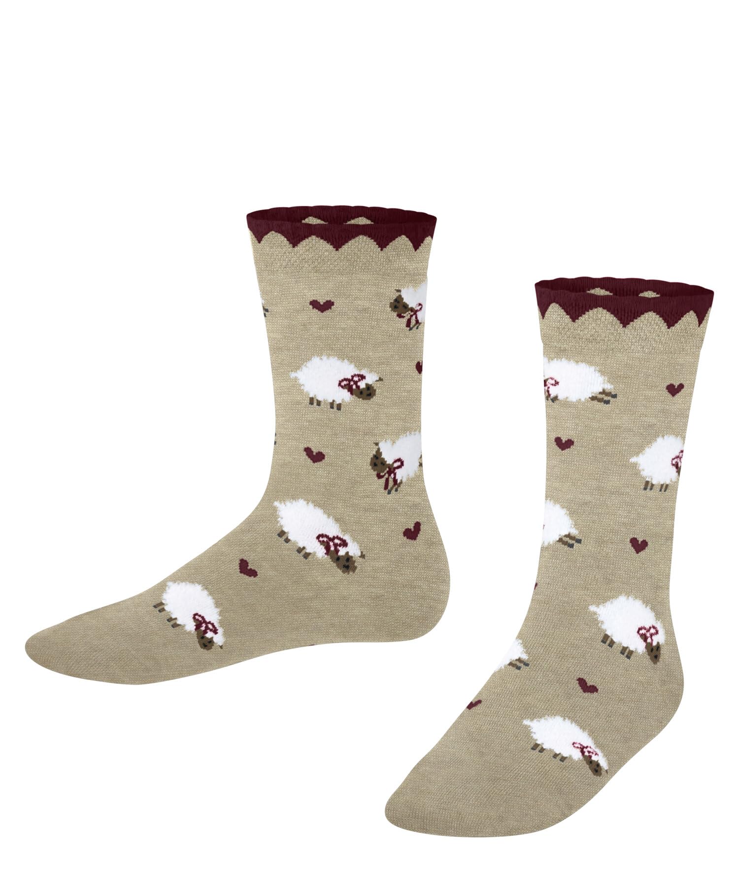 FALKE Unisex Kids Cute Sheep K So Cotton Viscose Patterned Socks 1 Pair, Beige Sand Melange 4650, 9-11.5