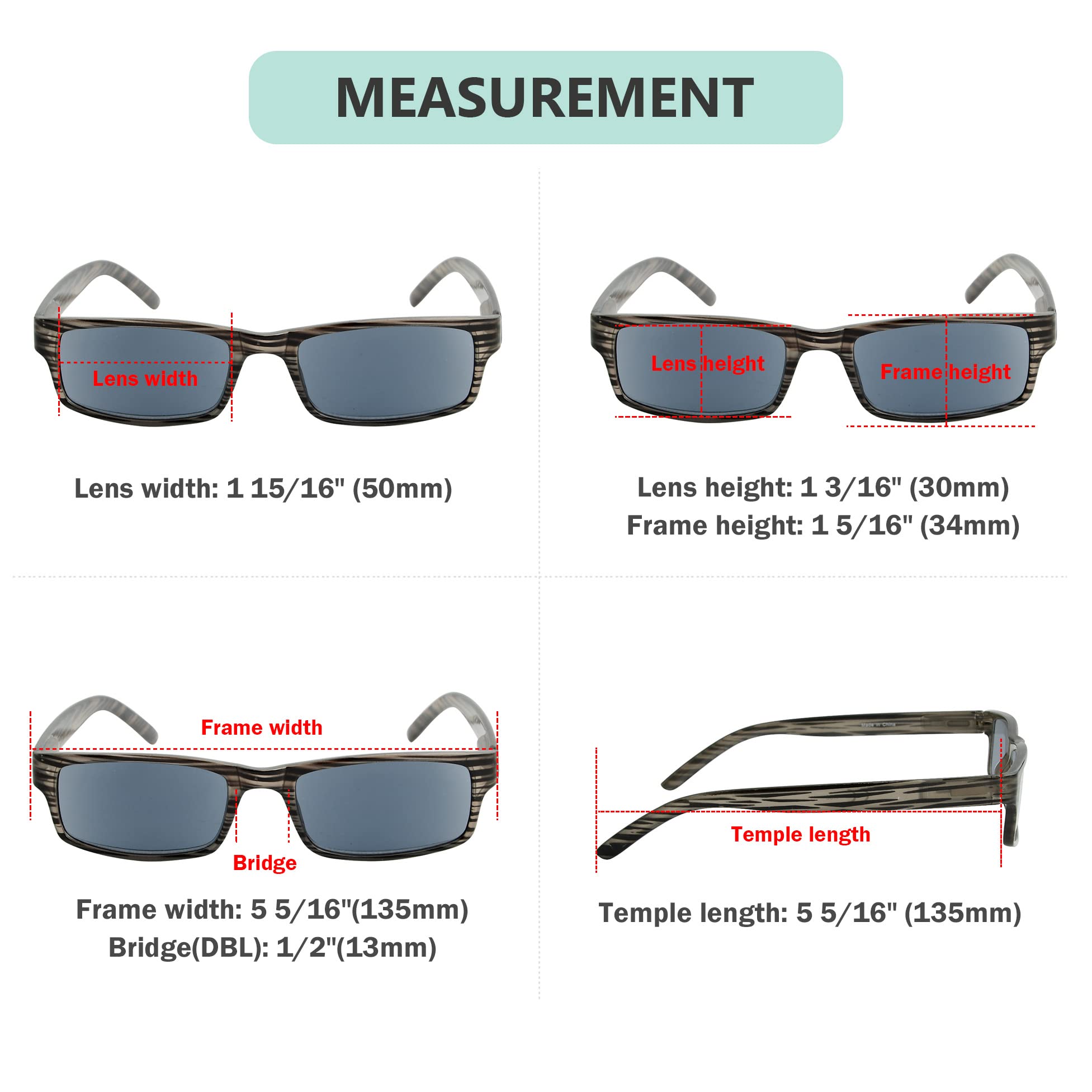Eyekepper Spring Hinge Striped Reading Glasses (3 works) Men Sunshine Readers Grey Lens +1.0, 3pcs All Grey Lens, +1.00 - Image 3