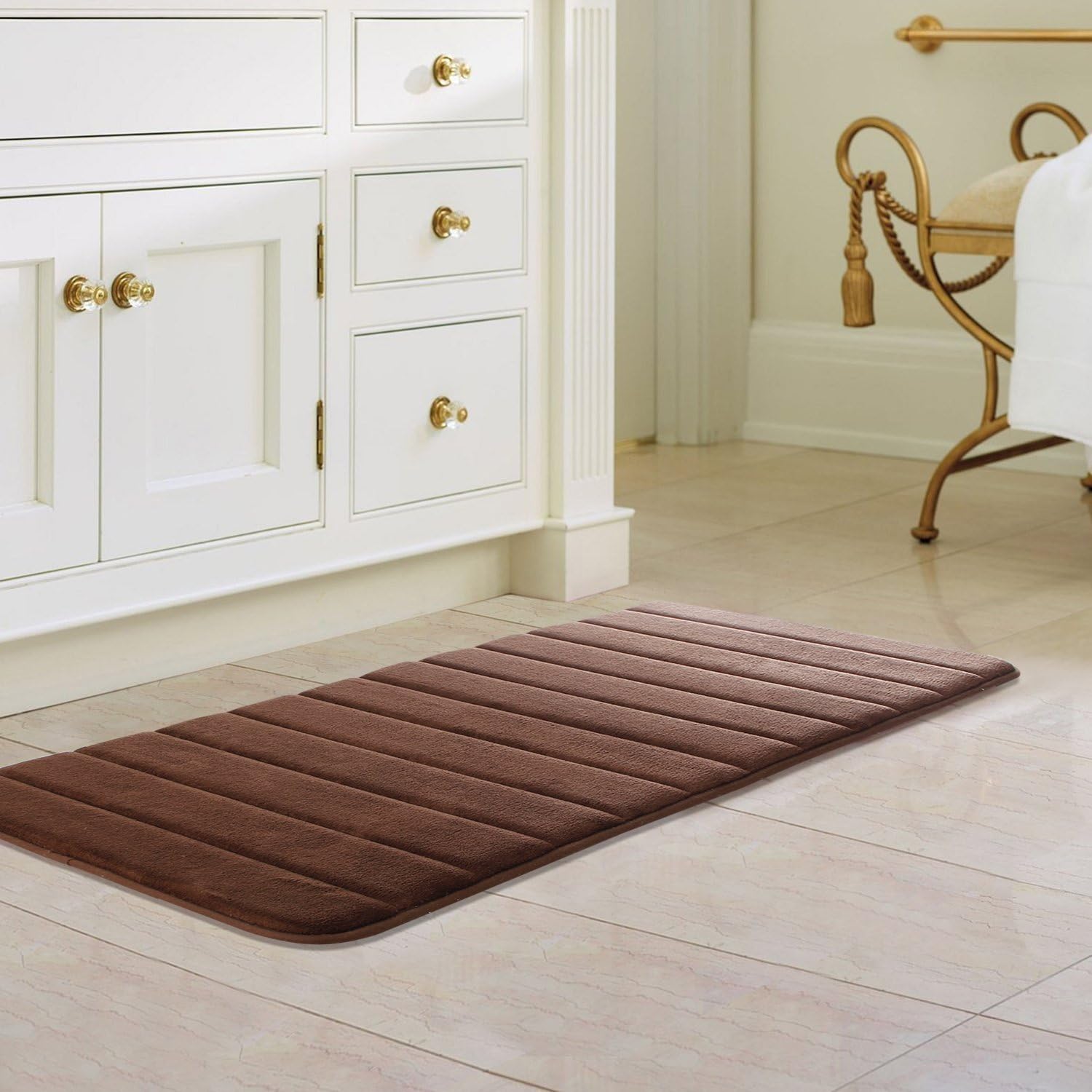Drhob 47" x 24" Long Memory Foam Bath Mat Absorbent Carpet Runner Extra Soft Machine-Washable Bathroom Rug Kitchen Floor Bathmat with Non-Slip Backing (Brown)