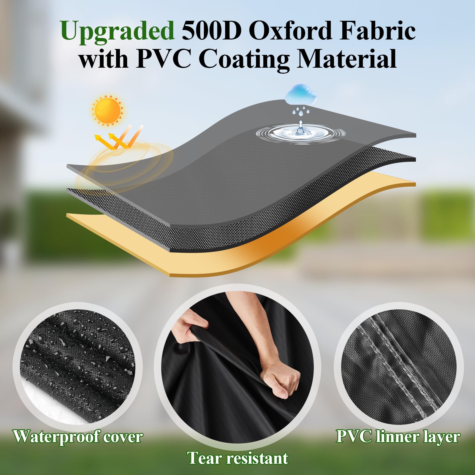Wytrzymała wodoodporna osłona do grilla, węgiel Oxford 500D, odporny na blaknięcie, z uchwytami, klamrami i otworem wentylacyjnym, pasuje do Weber & Char Broil - 182,9 x 68,6 x 129,5 cm