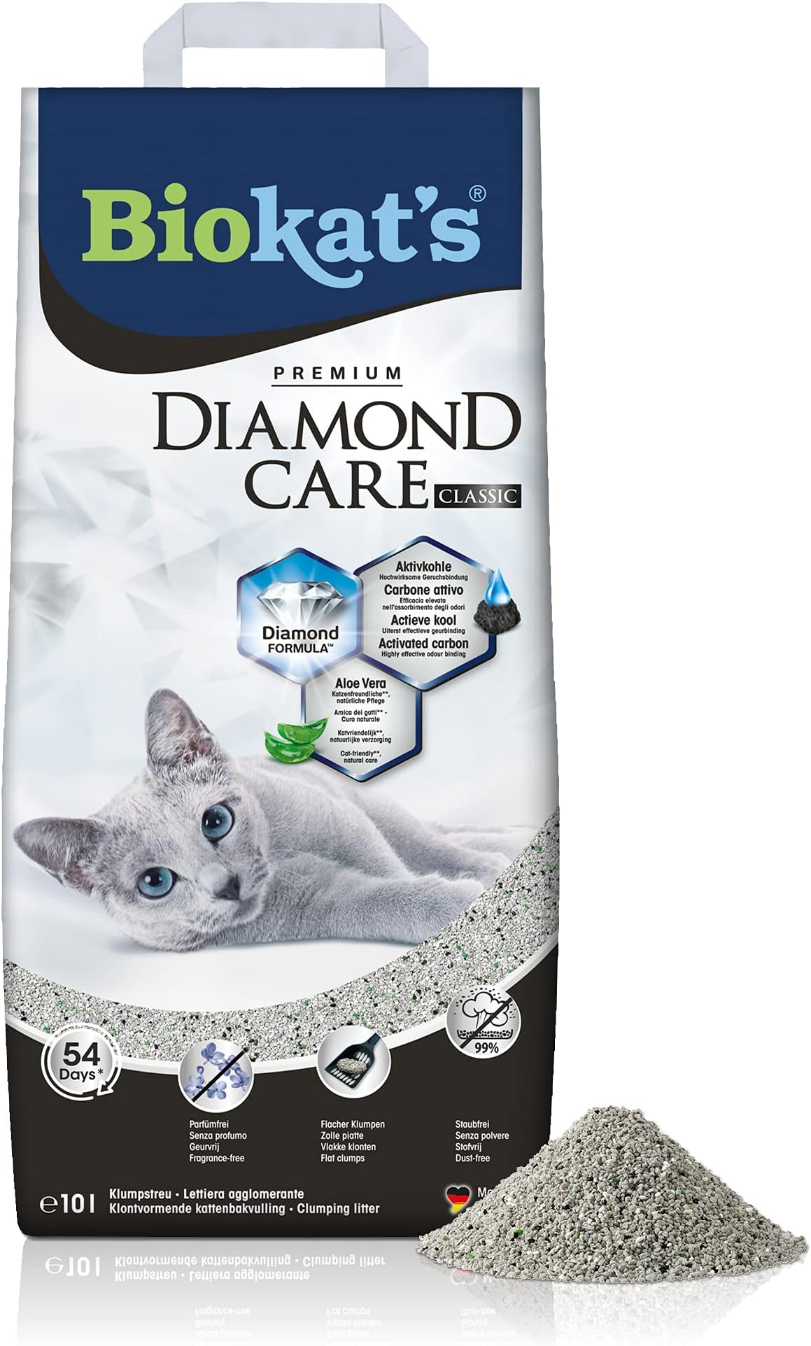Biokat's Diamond Care Classic, geurloos - Fijne kattenbakvulling met actieve Kool en aloë Vera - 1 zak (1 x 10 l)