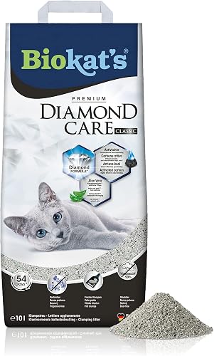 Biokat's Diamond Care Classic Katzenstreu ohne Duft - Feine Klumpstreu aus Bentonit mit Aktivkohle und Aloe Vera - 1 Sack (1 x 10 L)