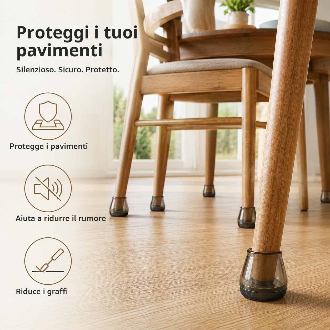 16 Pcs Gommini per Sedie in Silicone con Feltrini Neri, Diametro 30-40 mm | Proteggi Pavimenti Antigraffio e Antirumore per Legno Duro, Piastrelle e Laminato, per Gambe Dritte e Inclinate