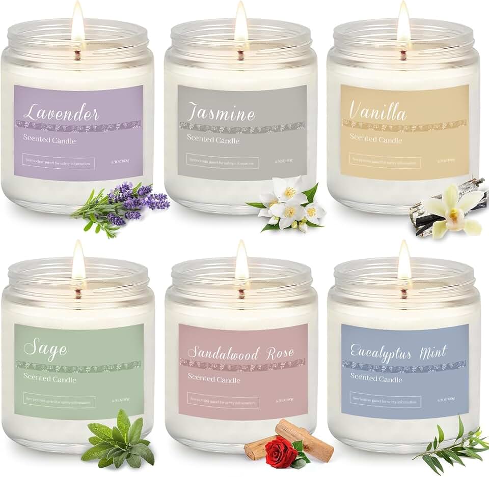Scented Candles Gift Set, Long Lasting 6 Pack Aromatherapy Candles for Home, 42 oz 300 Hour Burn, Lavender Jasmine Vanilla Sage Sandalwood Rose Eucalyptus Mint, Gifts for Women
