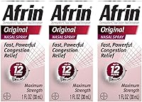 Afrin Original Maximum Strength Nasal Spray, 12-Hour Congestion Relief, 3 x 1oz Bottles – Fast Allergy & Sinus Relief