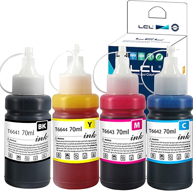 LCL Compatible Ink Bottle Replacement for Epson 664 T6641 T6642 T6643 T6644 ET-2500 ET-2550 ET-2600 ET-2650 ET-3600 (4PK KCMY)