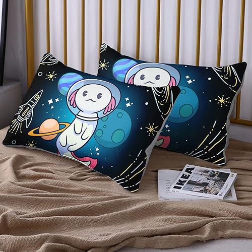 Miniatura 7 de HOSIMA Axolotl - Juego de ropa de cama para decoración de dormitorio infantil, diseño de dibujos animados espaciales, animales salvajes, reptiles,