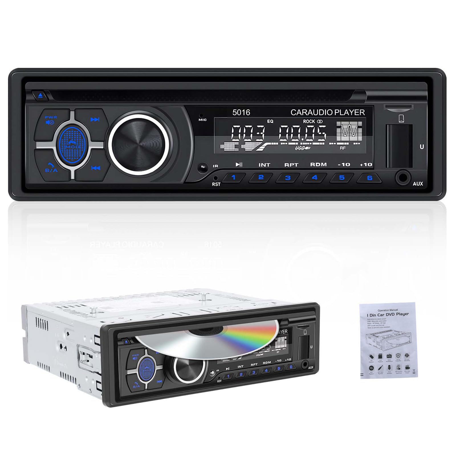 CAMECHO 1Din Autoradio mit CD DVD Player, Radio mit CD Player mit Bluetooth 5.1 Freisprechfunktion, Audio Empfänger mit AM/FM Radio, EQ, Smart Sync App, USB/TF/ MP3 Player/AUX in