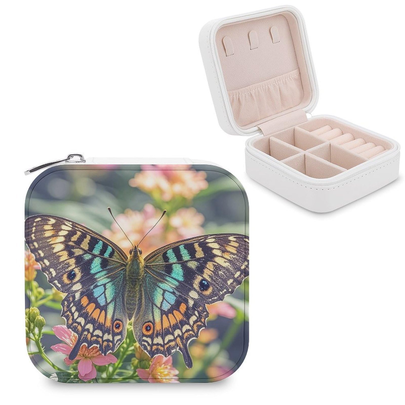 FekiLoot Butterfly Travel Jewelry Box Small Jewelry Organizer Storage Case Portable PU Leather Mini Jewellry Travel Case Necklace Ring Storage Organizer Gift for Women