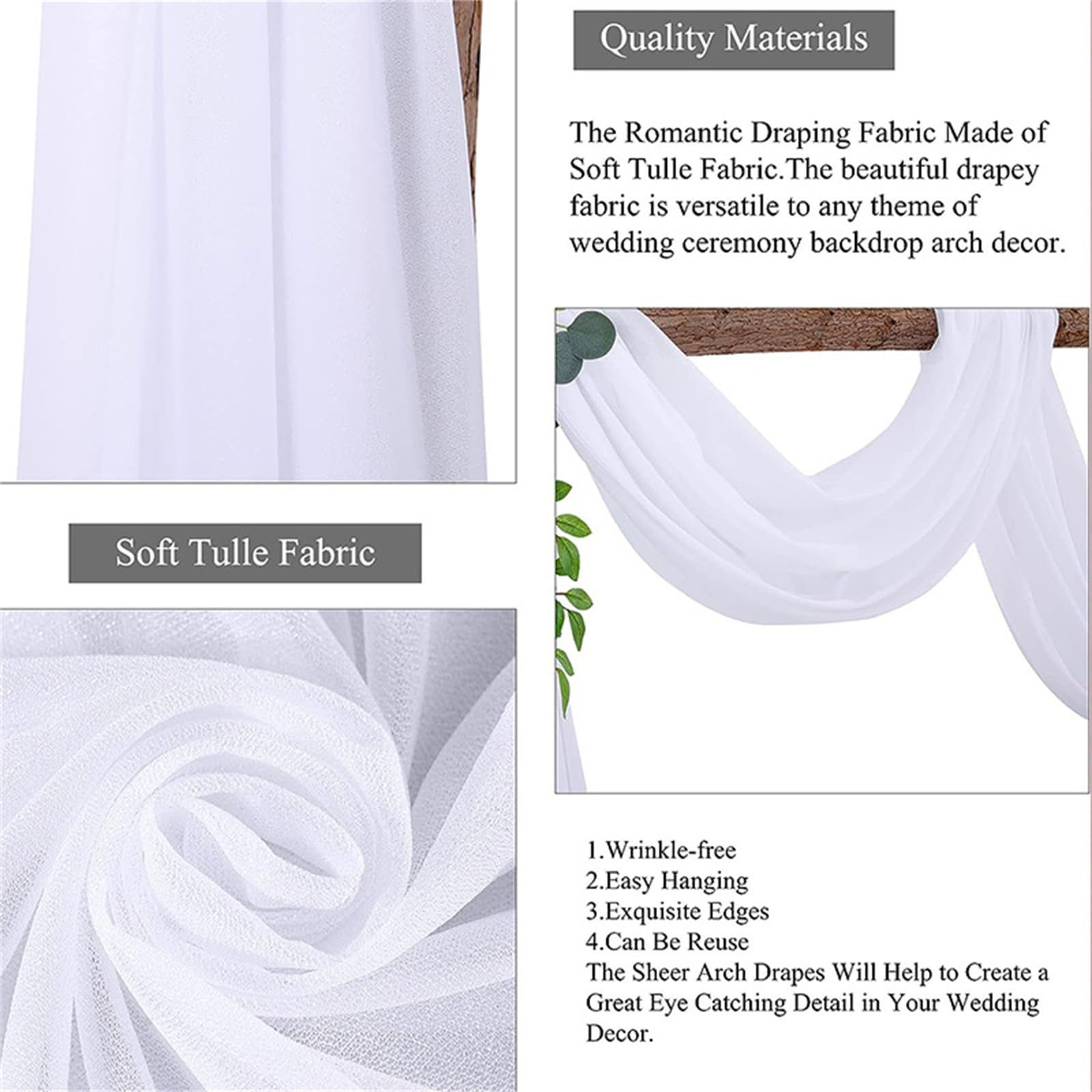 Chickwin Tenture Mariage, 3 Pièces Voilage Elégant Arche Mariage Tenture, Fond de Rideau Mousseline de Soie pour Décoration Mariagé, Cérémonie, Fête, Toile de Fond (Bleu Marine,75x600cm)