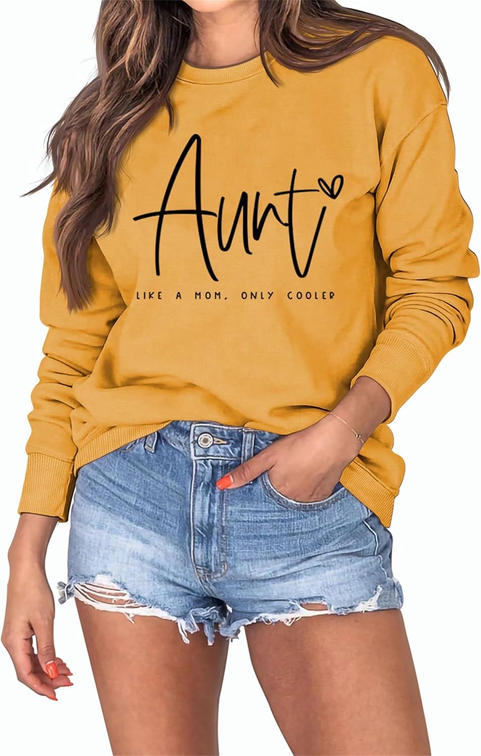 BOYRMSLGY Womens Casual Crew Neck Sweatshirts Aunt Like A Mom Only Cooler Pullovers Loose Funny Letter Long Sleeve Tops