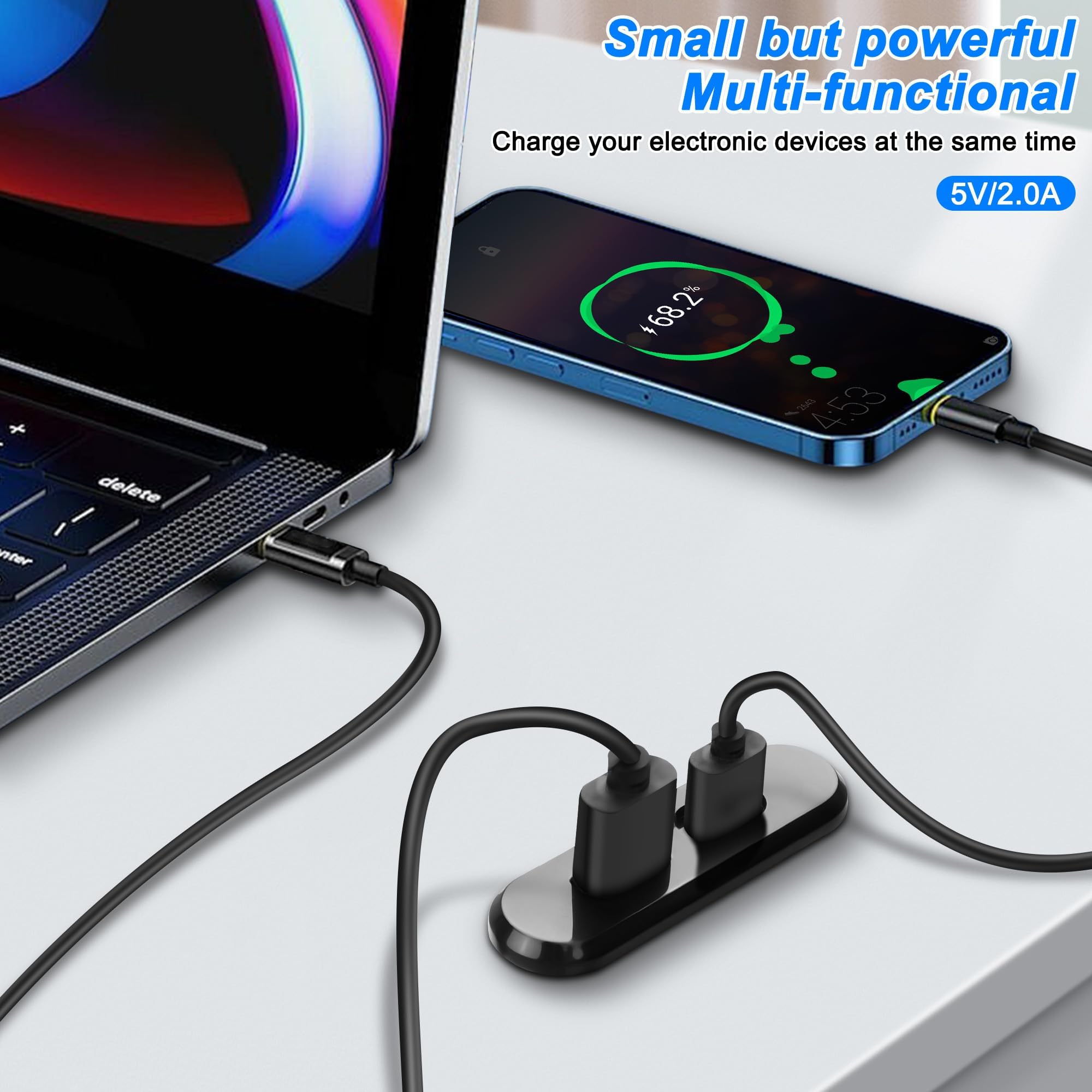 XMSJSIY Gniazdo zasilania biurkowego USB C, 5 V/2 A, USB typu A, typ C, wbudowany port ładowania, telefon, ładowarka biurkowa, stacja na sofę, stół, stolik nocny, stół warsztatowy, biuro, dom, 1,2 m