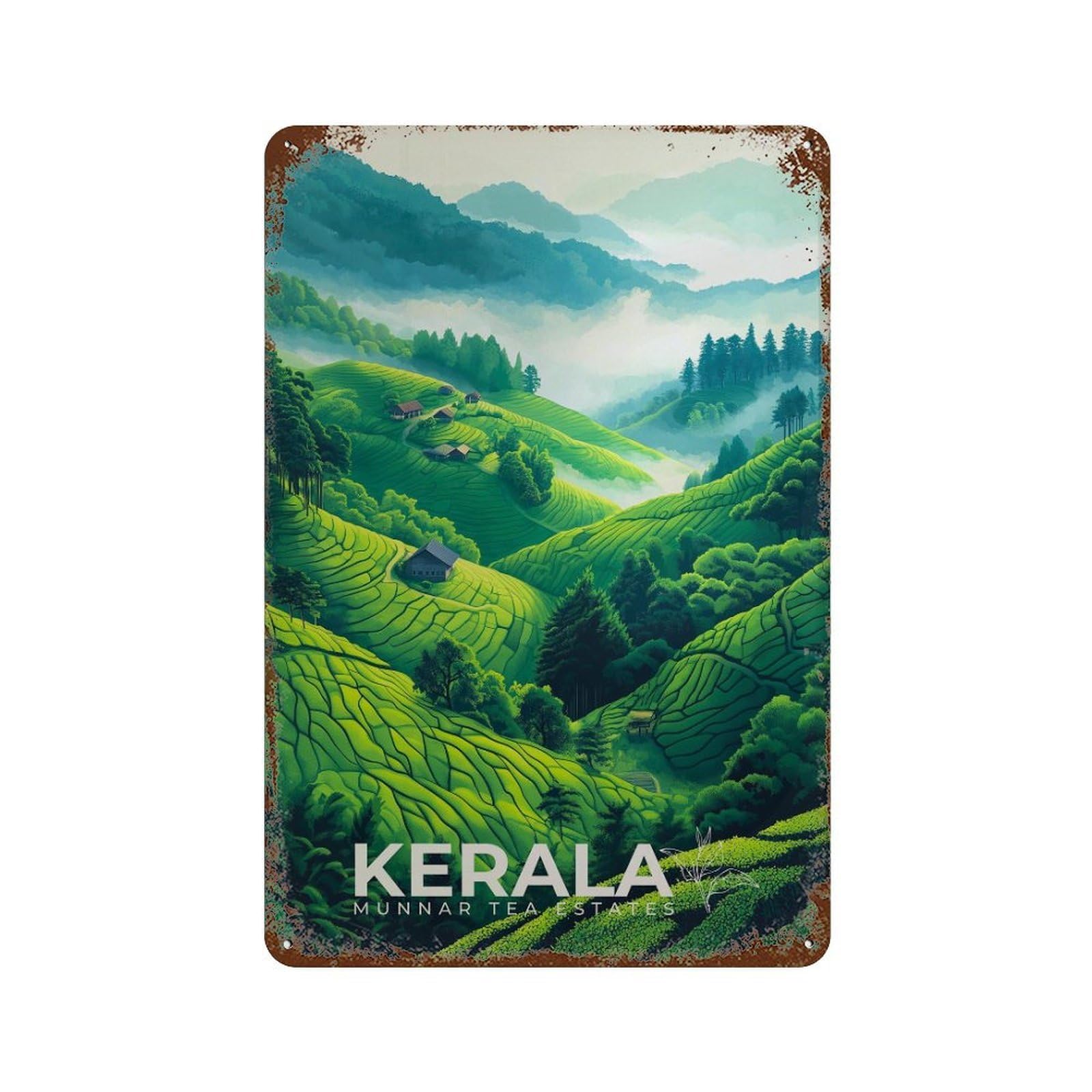xiaoxiaoshen Kerala India Travel Munnar Tea Estates Wall Decor Art Metal Tin Poster Modern Home Decor Art Home Bar Shop Decorations Vintage Sign 30x20cm