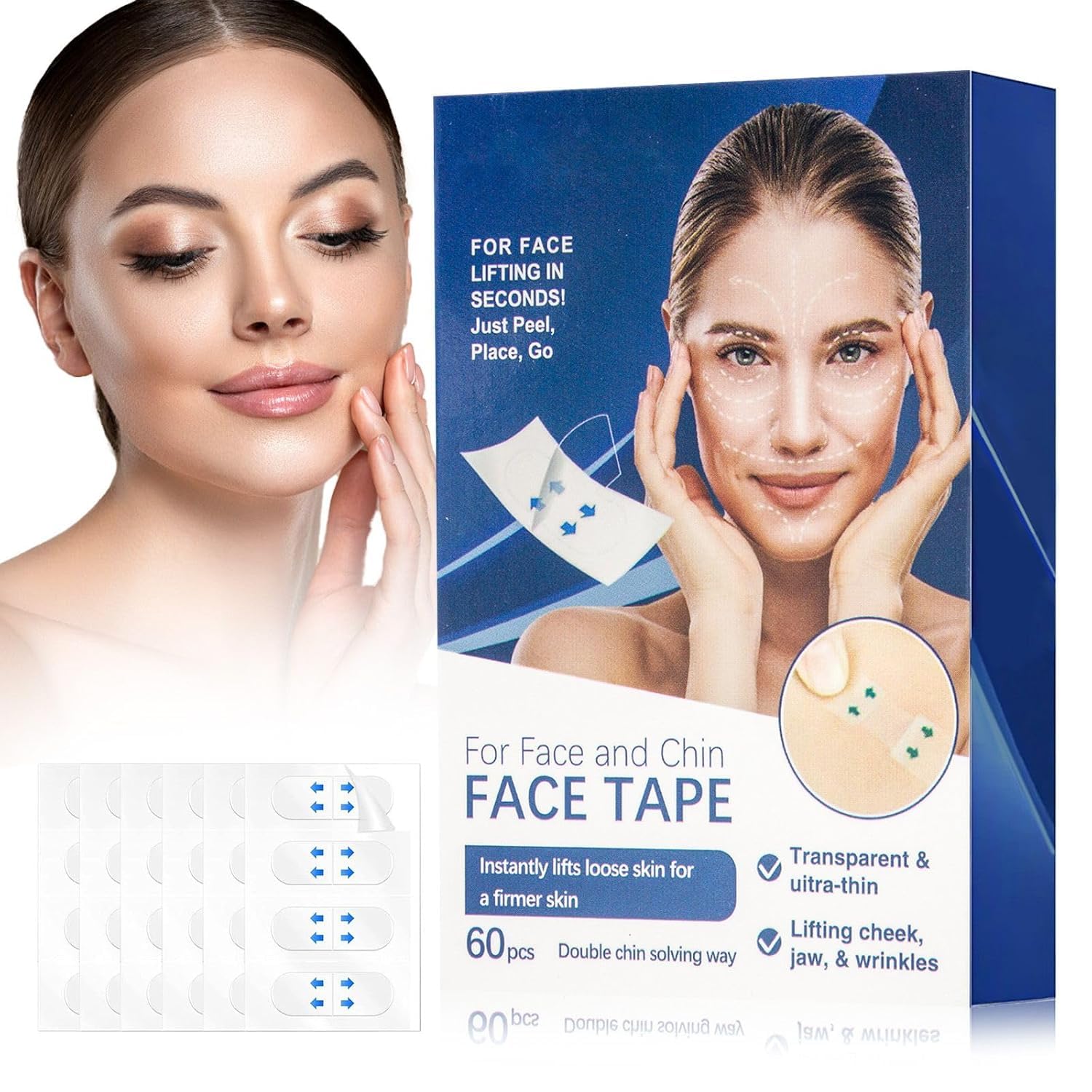 Azonee Face Lift Tape, Invisible Lift Face Tape, Instant Face Tape for Wrinkled Sagging Skin, Hide Double Chin, Smooth Facial Wrinkles, Instantly Lift V-Shaped Face
