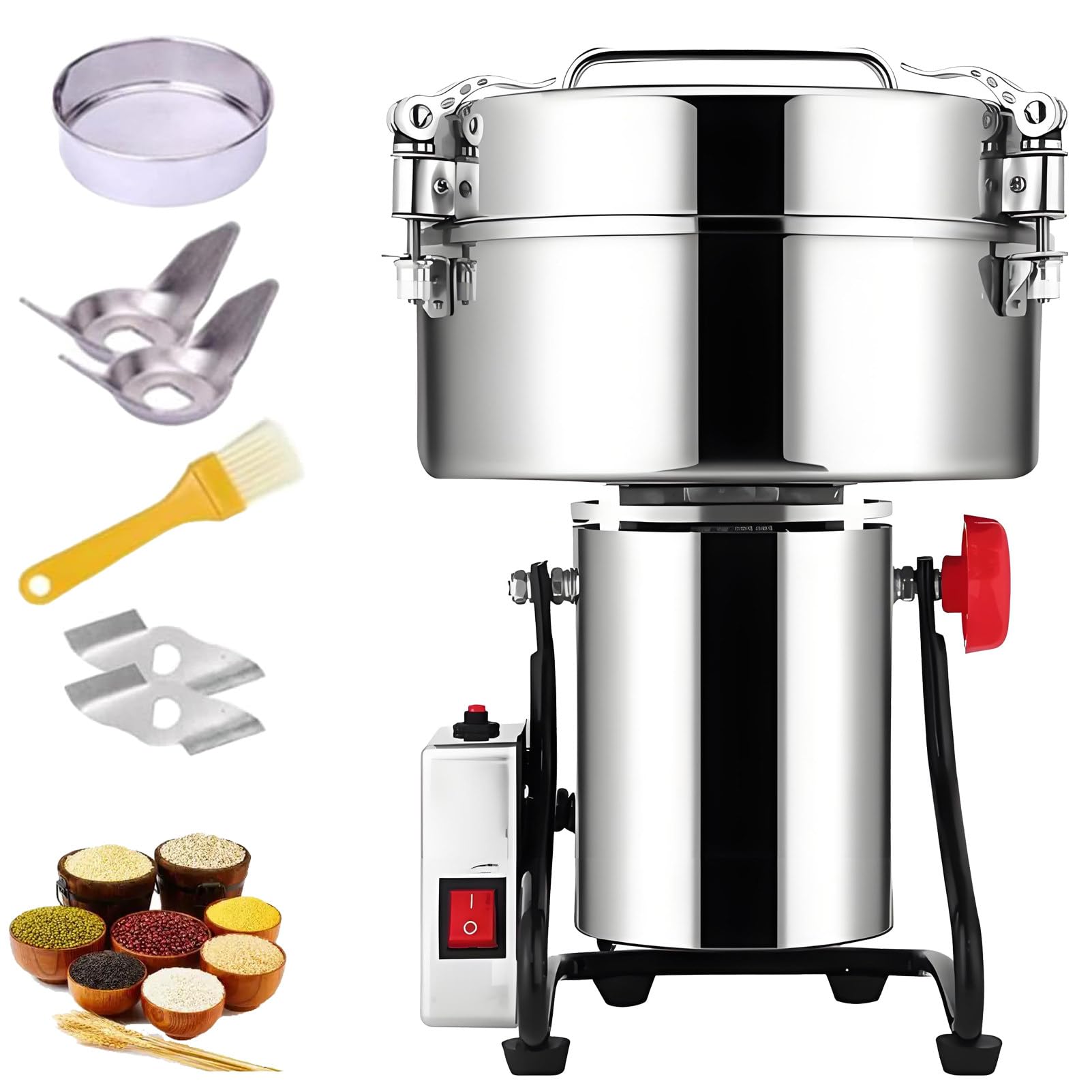 Pnpaea Electric Grain Grinder Superfine Mill with Open-Cover-Stop Protection,Timer Control, 2500W Commercial Motor for Spice/Herb/Coffee 430-4500g