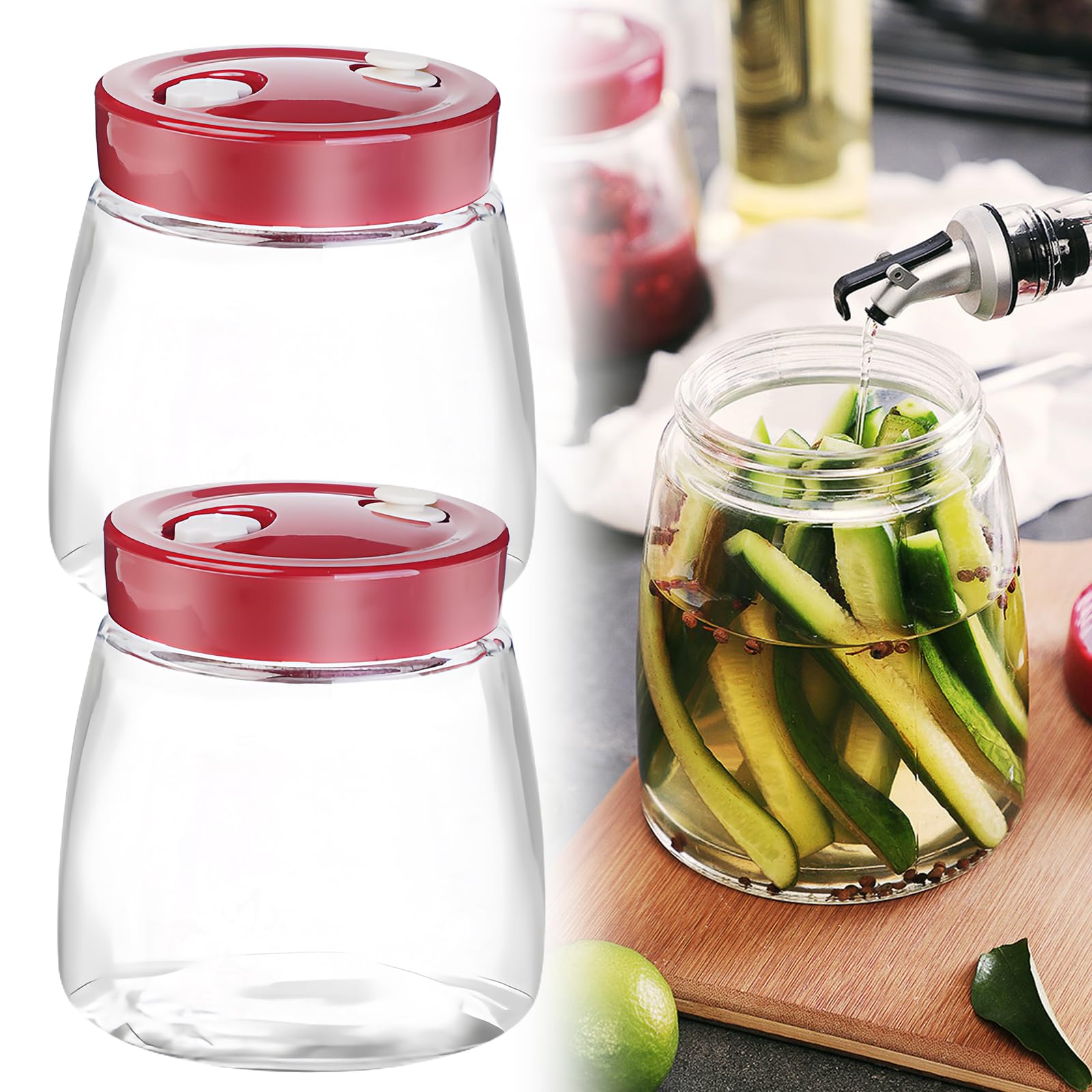 BYZESTY 2pcs Tarro de fermentación 1000ml Frascos de fermentación con válvula de liberación de aire, tarro de fermentación de vidrio frascos de vidrio para hacer pepinillos Kimchi, Chucrut
