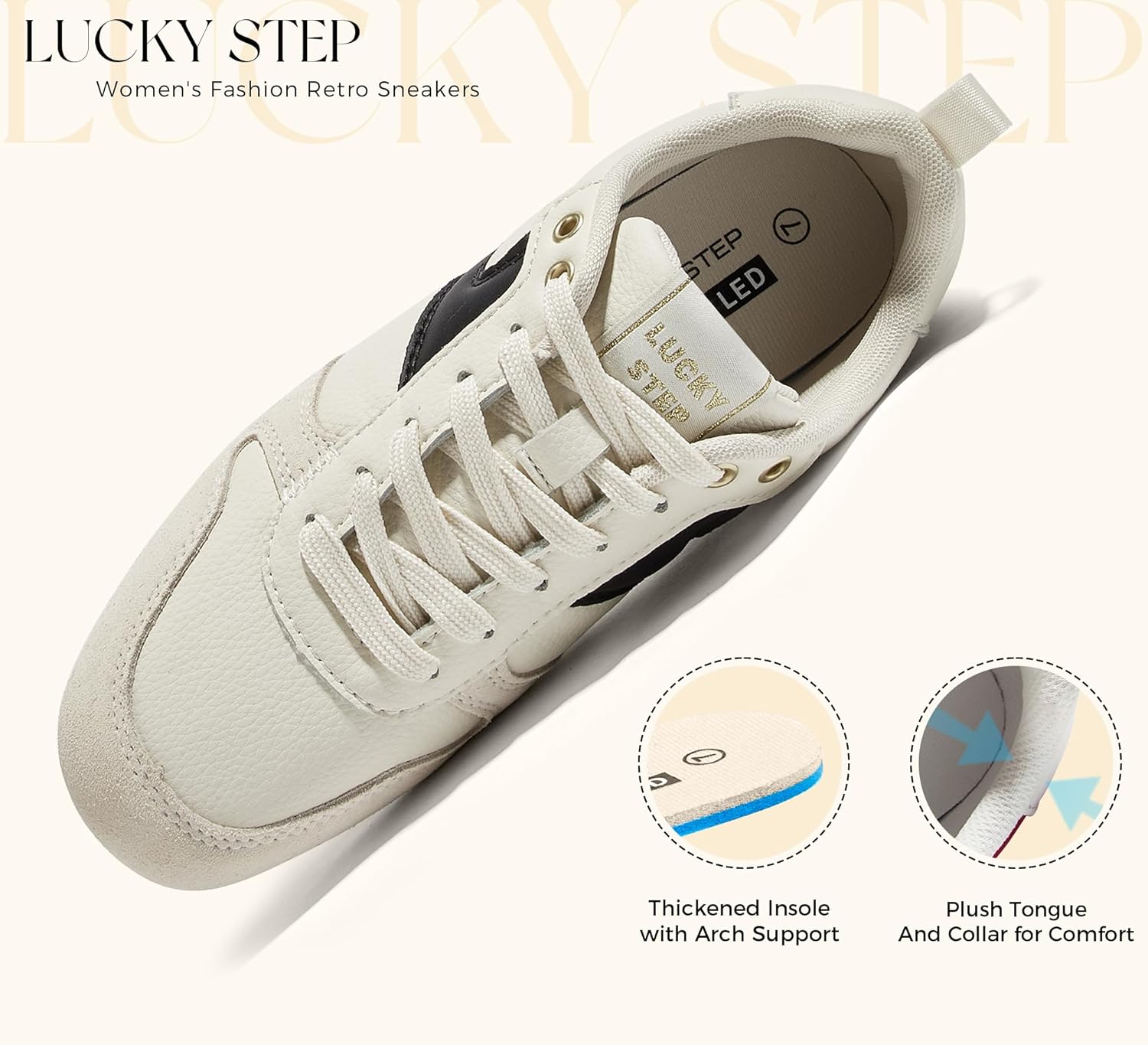 LUCKY STEP Women's Retro Fashion Sneakers Thin Sole Tennis Casual Anti-Slip Cow Suede Running Trainer Gym Trendy Classic Comfortable Lightweight Walking Shoes - Image 6