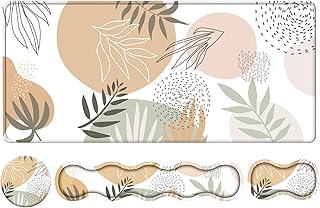 HAOCOO Keyboard Mouse Pad Set, Large Gaming Mouse Pad + Keyboard Wrist Rest + Mouse Pad with Wrist Support + Coaster, Easy Typing Pain Relief, 35.4x15.7in Desk Mat for Home Office, Boho Leaves