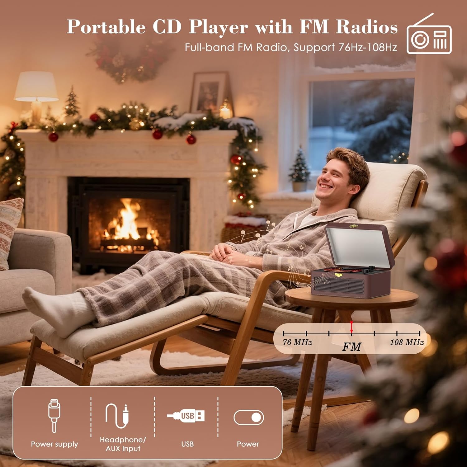 Retro CD Player Portable Bluetooth: Kegaudio CD Players for Home with Speakers 3600mAh Rechargeable & Radio & Remote Control PU Leather Vintage CD-Player Support USB/AUX Headphone Jack (Brown)