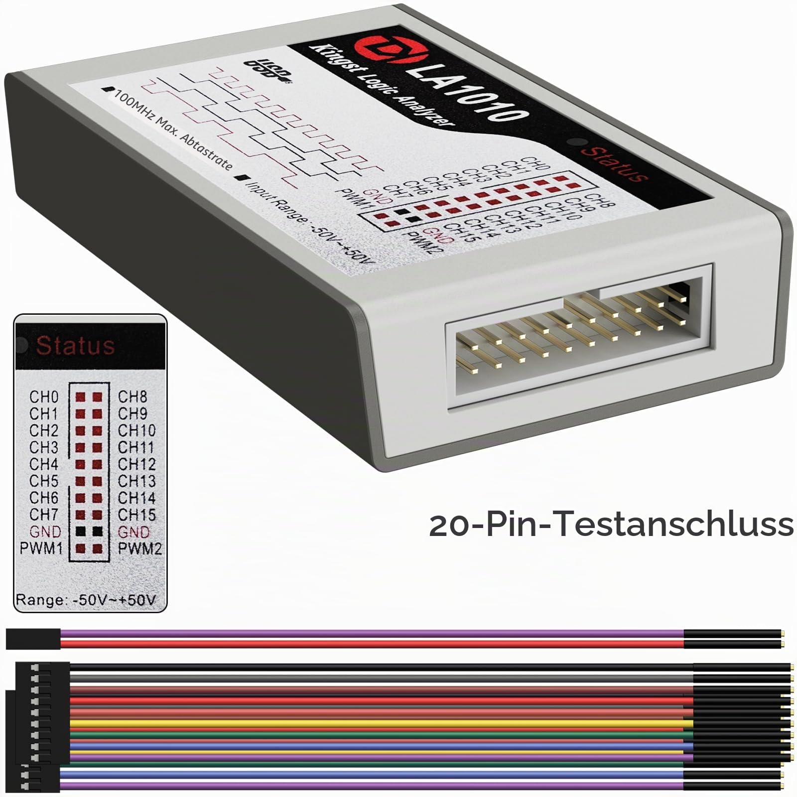 innomaker LA1010 USB Logikanalysator - 16-Kanal 100MHz, Tragbarer Logikanalysator mit PC-Software (Kompatibel mit Windows, Mac OS, Linux)